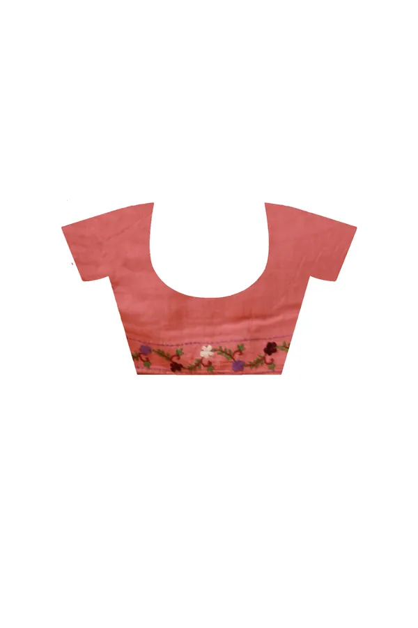 CHERRY_PINK_PURE_LINEN_with_KANTHA_WORK_Saree_with_Blouse_Piece