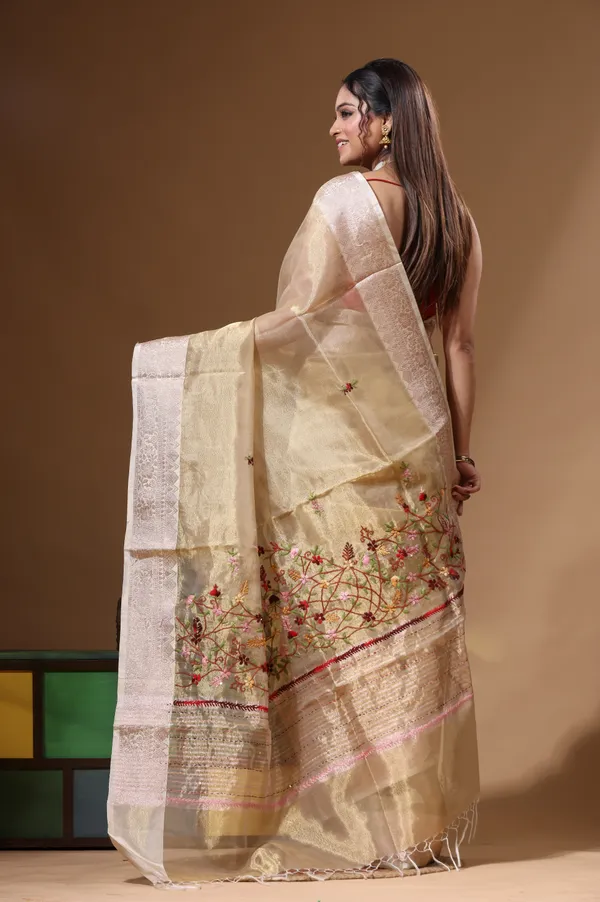 BEIGE_PURE_TISSUE_with_KANTHA_WORK_Saree_with_Blouse_Piece