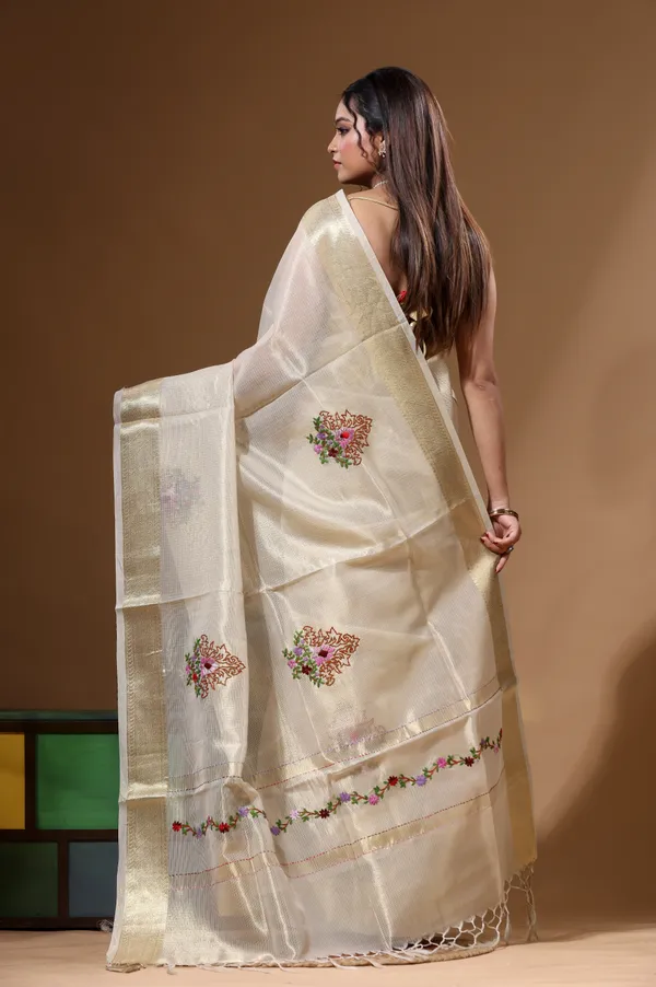 BEIGE_KOTA_TISSUE_with_KANTHA_WORK_Saree_with_Blouse_Piece
