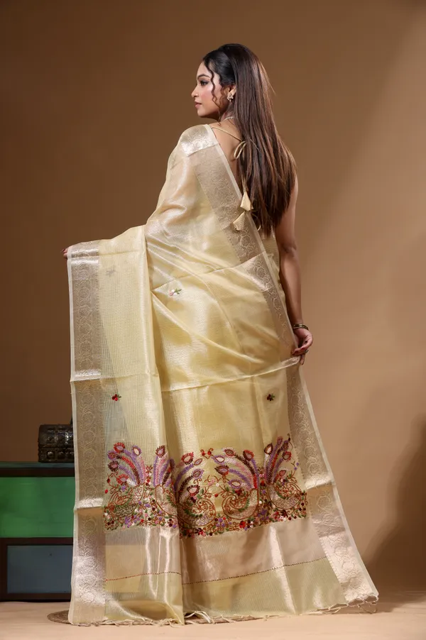 YELLOW_KOTA_TISSUE_with_KANTHA_WORK_Saree_with_Blouse_Piece