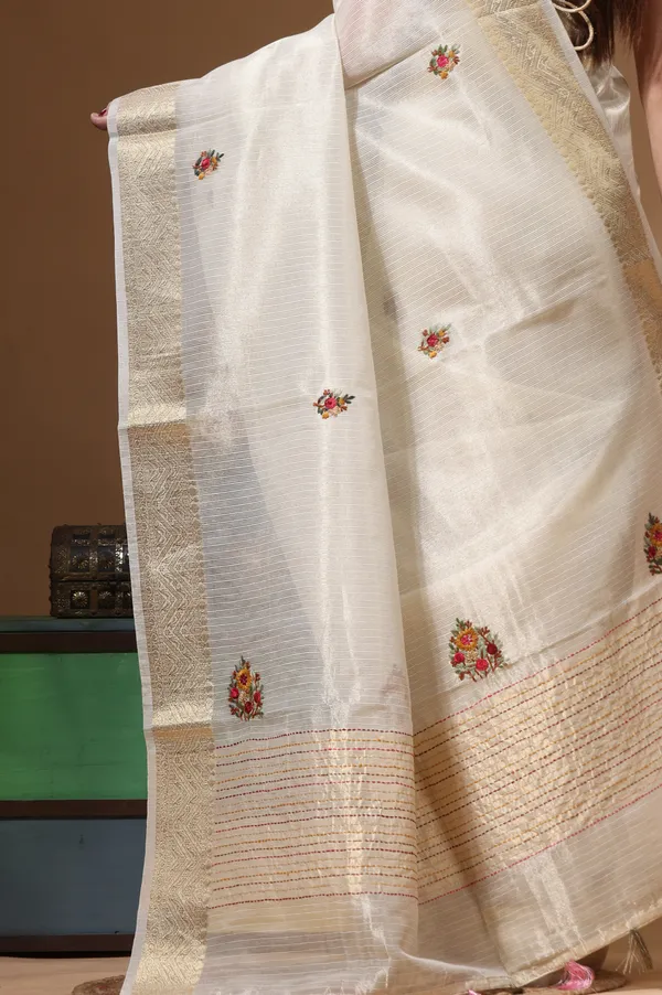 BEIGE_KOTA_TISSUE_with_KANTHA_WORK_Saree_with_Blouse_Piece