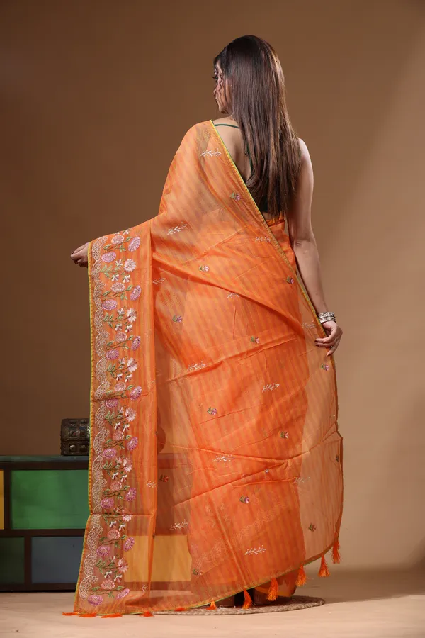 ORANGE_SUPERNET_with_COMPUTER_EMBROIDERY_Saree_with_Blouse_Piece