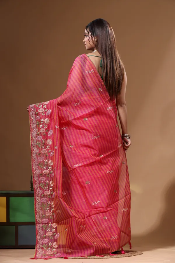 RANI_PINK_SUPERNET_with__EMBROIDERY_Saree_with_Blouse_Piece