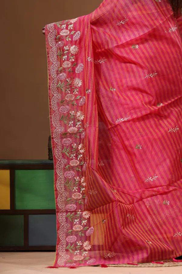 RANI_PINK_SUPERNET_with__EMBROIDERY_Saree_with_Blouse_Piece