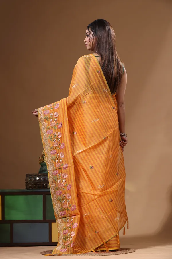 YELLOW_SUPERNET_with__EMBROIDERY_Saree_with_Blouse_Piece