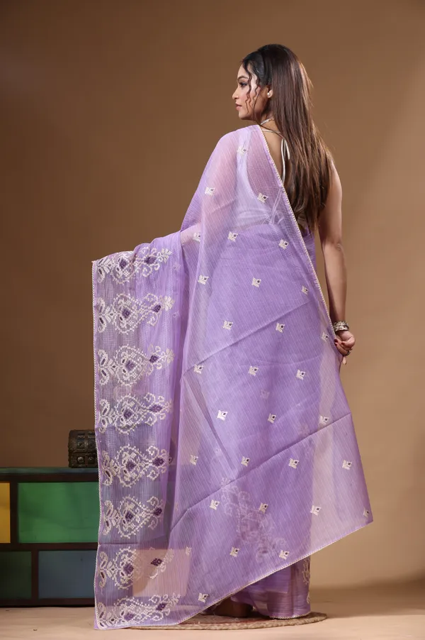 LAVENDAR_SUPERNET_with__EMBROIDERY_Saree_with_Blouse_Piece