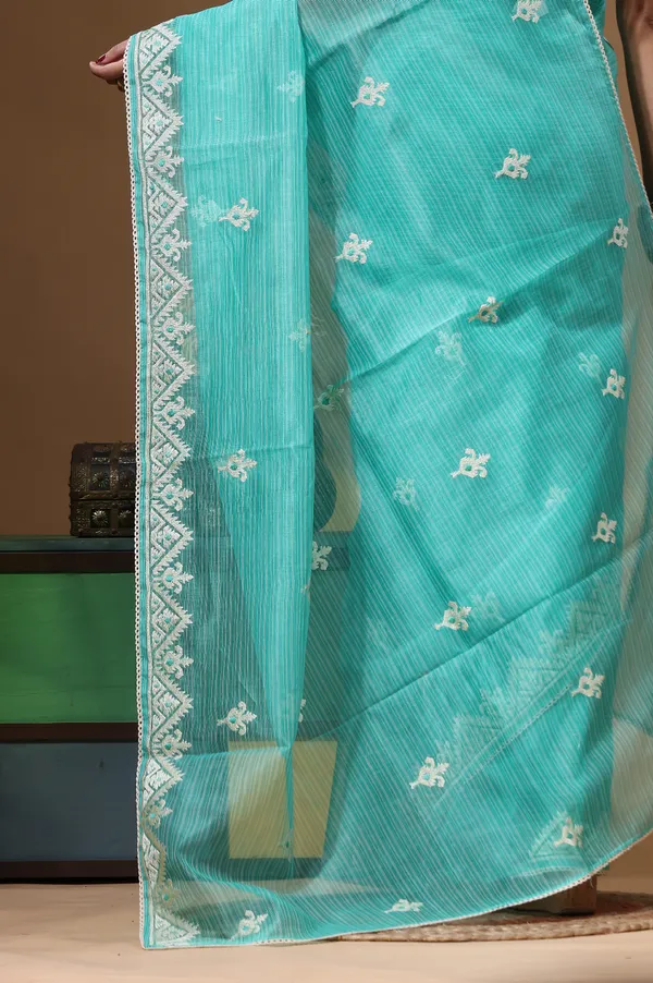 SEA_GREEN_SUPERNET_with__EMBROIDERY_Saree_with_Blouse_Piece