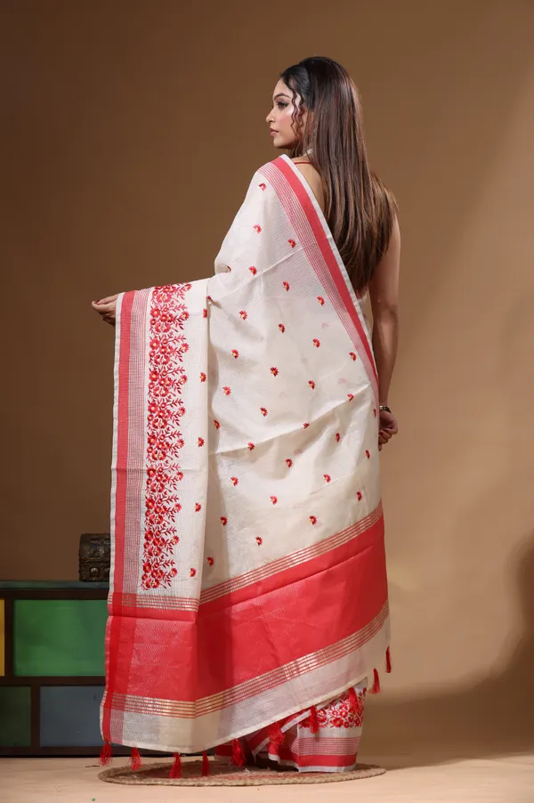 OFF-WHITE_SUPERNET_with_COMPUTER_EMBROIDERY_Saree_with_Blouse_Piece