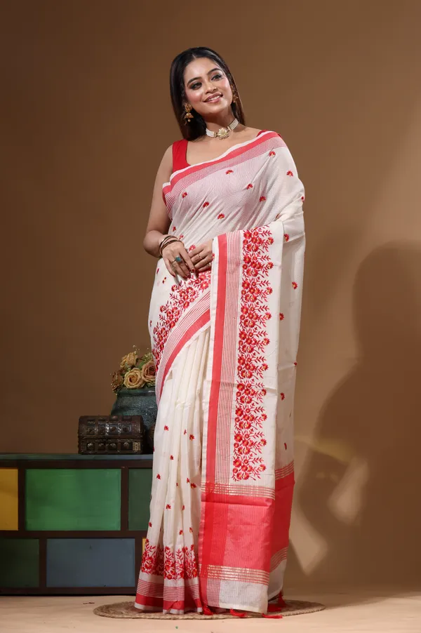 OFF-WHITE_SUPERNET_with_COMPUTER_EMBROIDERY_Saree_with_Blouse_Piece