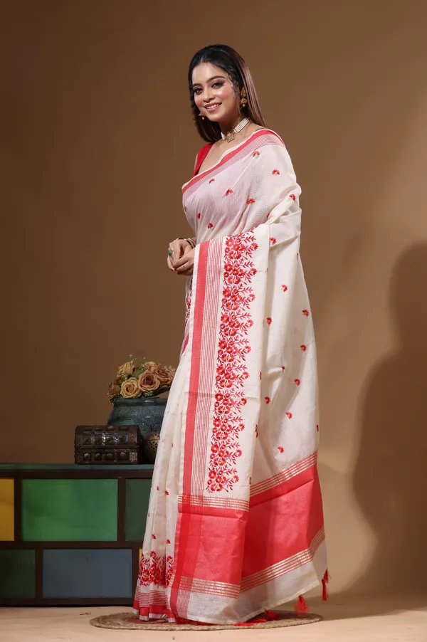 OFF-WHITE_SUPERNET_with_COMPUTER_EMBROIDERY_Saree_with_Blouse_Piece