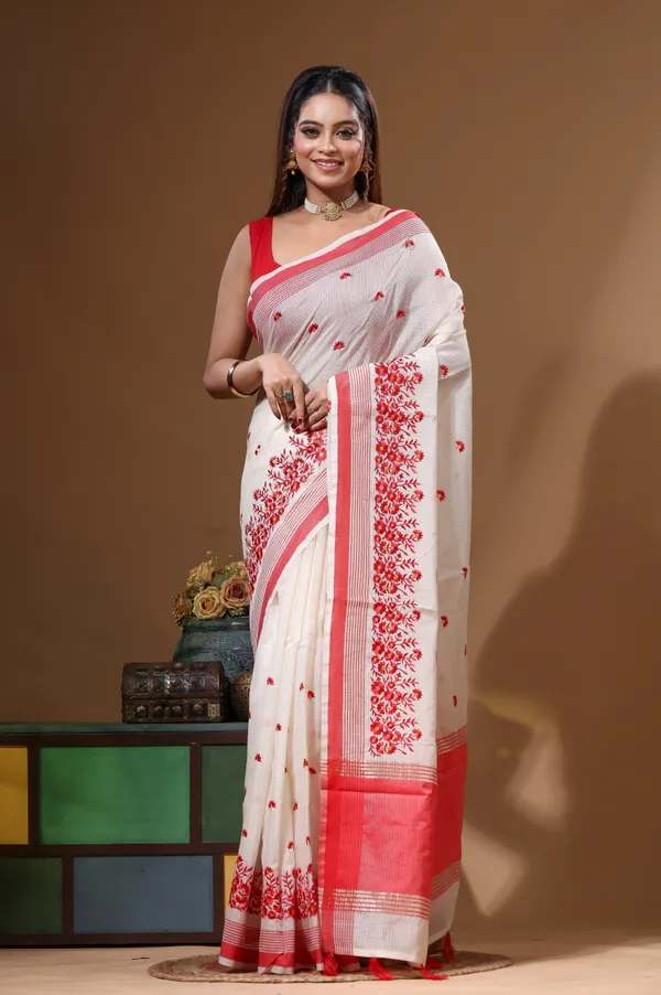 OFF-WHITE_SUPERNET_with_COMPUTER_EMBROIDERY_Saree_with_Blouse_Piece