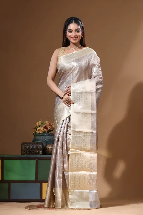 DUSTY_GREY_KAANJIVARAM_SILK_Saree_with_Blouse_Piece