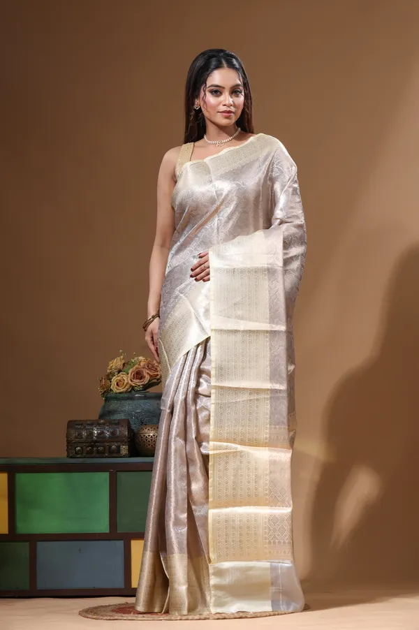 DUSTY_GREY_KAANJIVARAM_SILK_Saree_with_Blouse_Piece