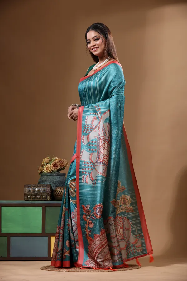 MULTICOLOUR_SEMI_-_TUSSAR_with_DIGITAL_PRINT_Saree_with_Blouse_Piece