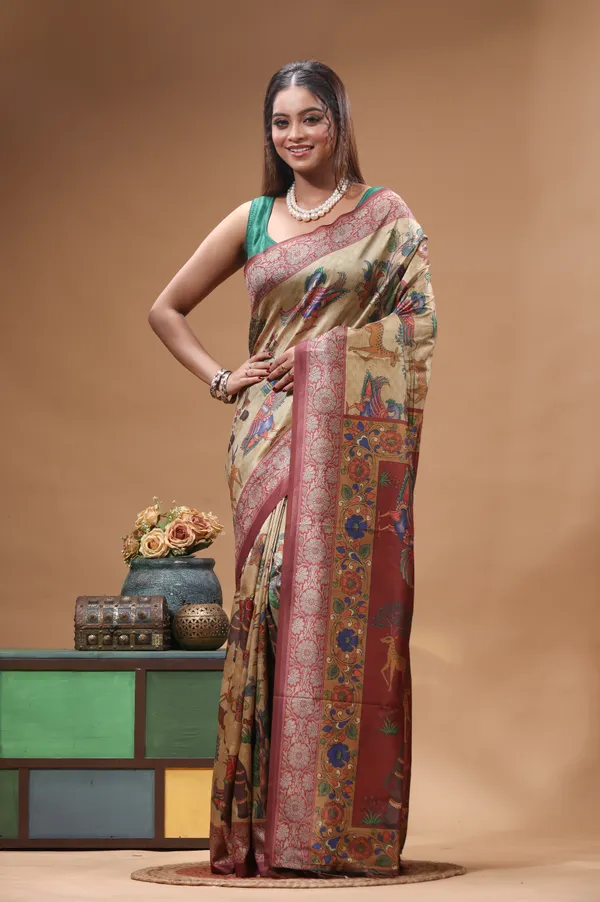 MULTICOLOUR_SEMI_-_TUSSAR_with_DIGITAL_PRINT_Saree_with_Blouse_Piece