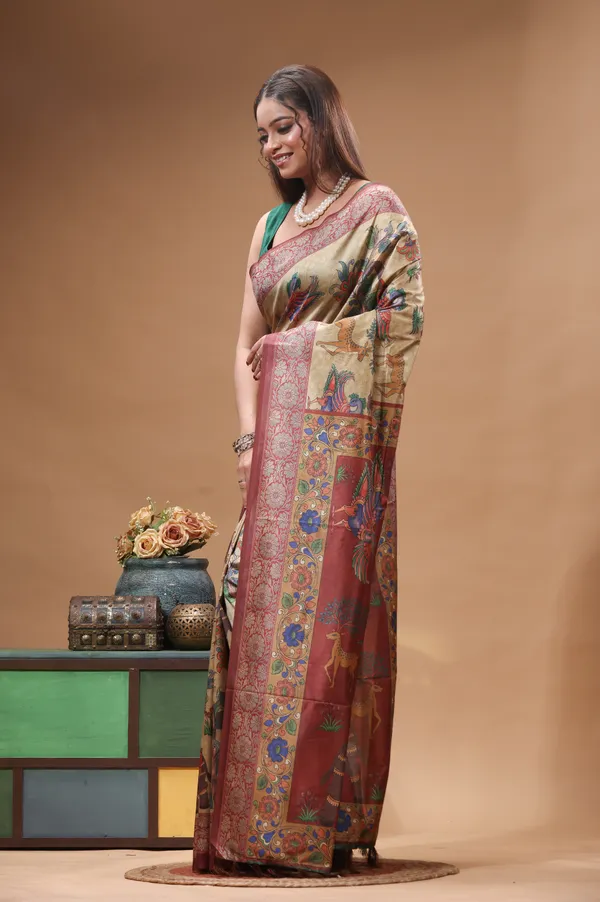 MULTICOLOUR_SEMI_-_TUSSAR_with_DIGITAL_PRINT_Saree_with_Blouse_Piece
