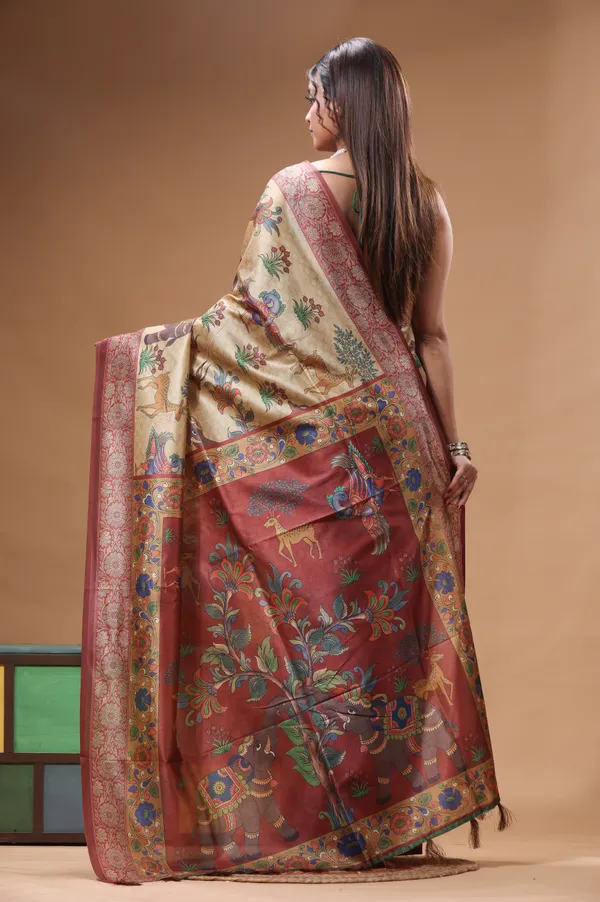 MULTICOLOUR_SEMI_-_TUSSAR_with_DIGITAL_PRINT_Saree_with_Blouse_Piece
