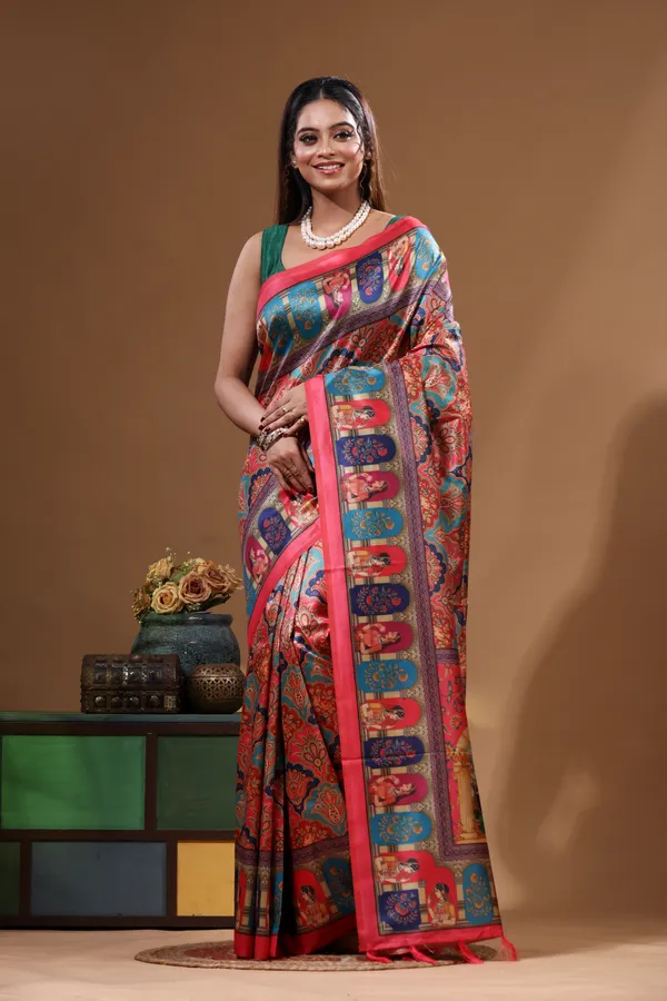 MULTICOLOUR_SEMI_-_TUSSAR_with_DIGITAL_PRINT_Saree_with_Blouse_Piece