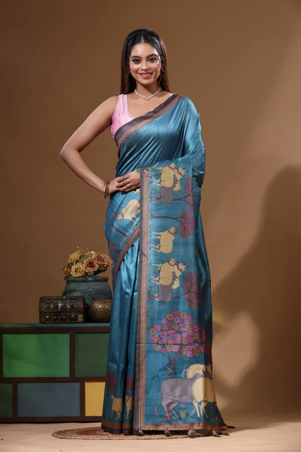 MULTICOLOUR_SEMI_-_TUSSAR_with_DIGITAL_PRINT_Saree_with_Blouse_Piece