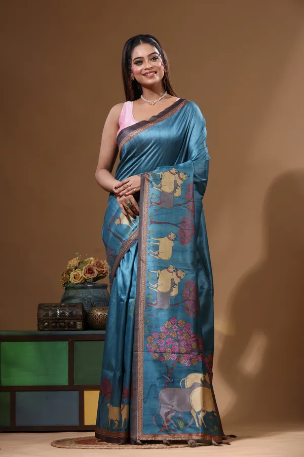 MULTICOLOUR_SEMI_-_TUSSAR_with_DIGITAL_PRINT_Saree_with_Blouse_Piece