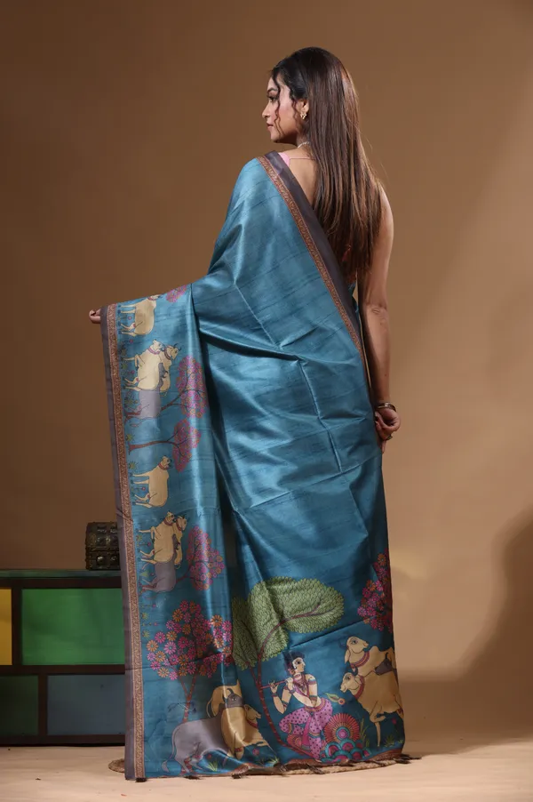 MULTICOLOUR_SEMI_-_TUSSAR_with_DIGITAL_PRINT_Saree_with_Blouse_Piece