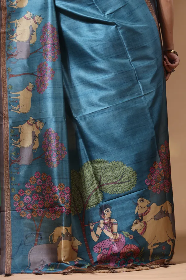 MULTICOLOUR_SEMI_-_TUSSAR_with_DIGITAL_PRINT_Saree_with_Blouse_Piece