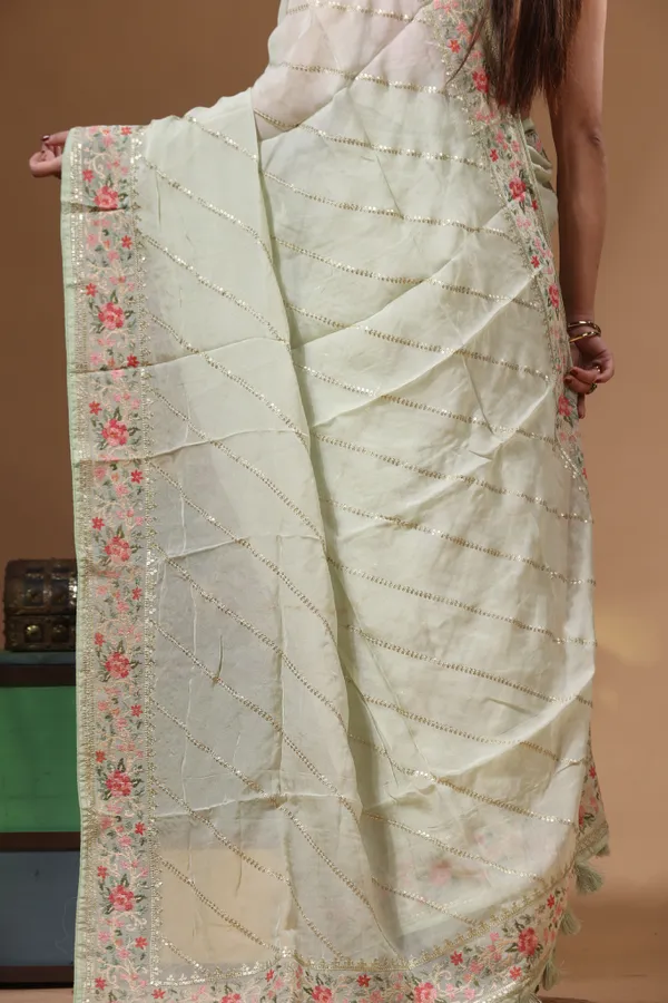 LIGHT_GREEN_VISCOSE_ORGANZA_with__EMBROIDEERY_Saree_with_Blouse_Piece