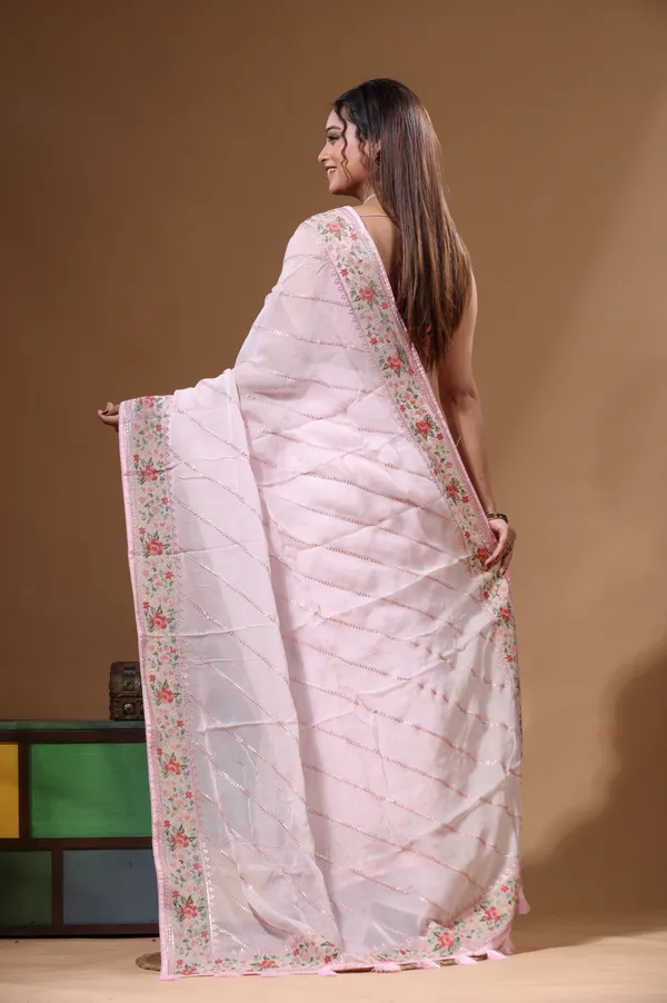 PINK_VISCOSE_ORGANZA_with__EMBROIDEERY_Saree_with_Blouse_Piece