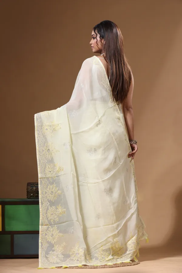 LIGHT_YELLOW_VISCOSE_ORGANZA_with__EMBROIDEERY_Saree_with_Blouse_Piece