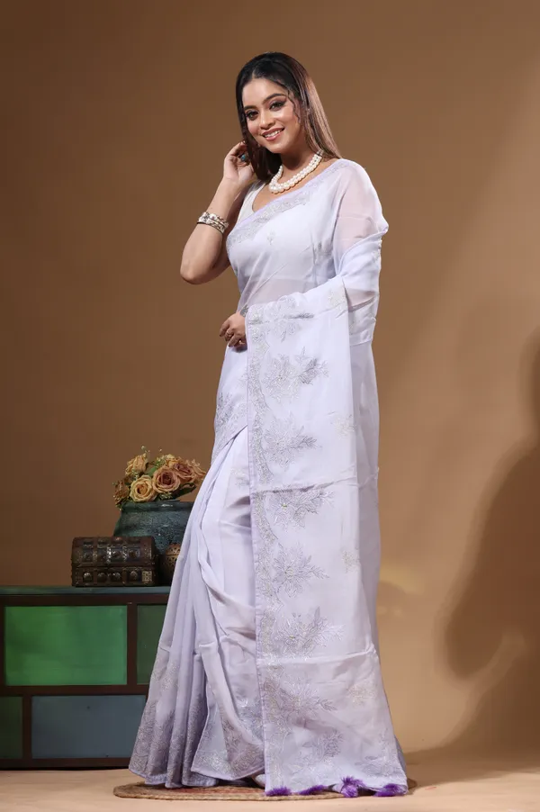 LAVENDAR_VISCOSE_ORGANZA_with__EMBROIDEERY_Saree_with_Blouse_Piece