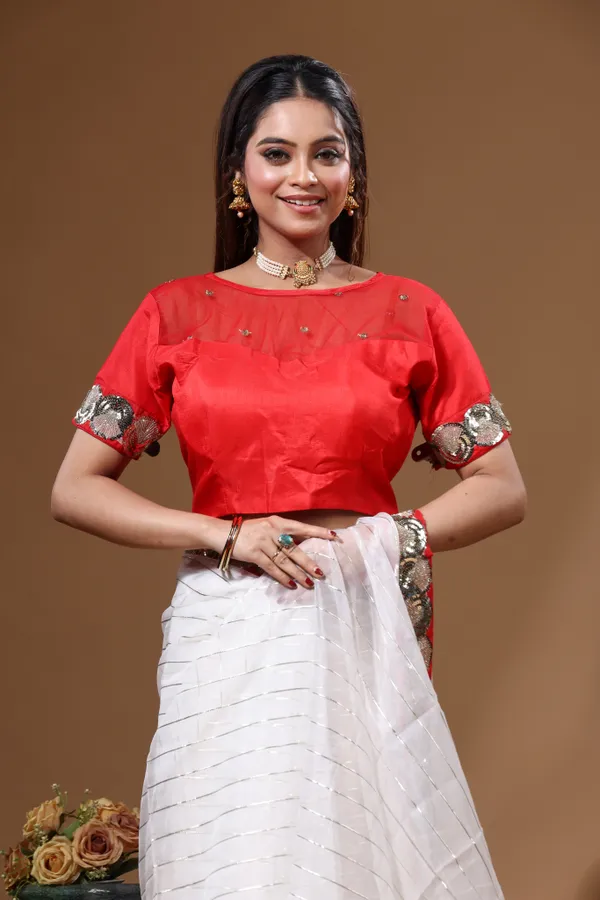 OFF-WHITE_PURE_ORGANZA_with_SEQUENCE_LACE_Saree_with_Stiched_Blouse