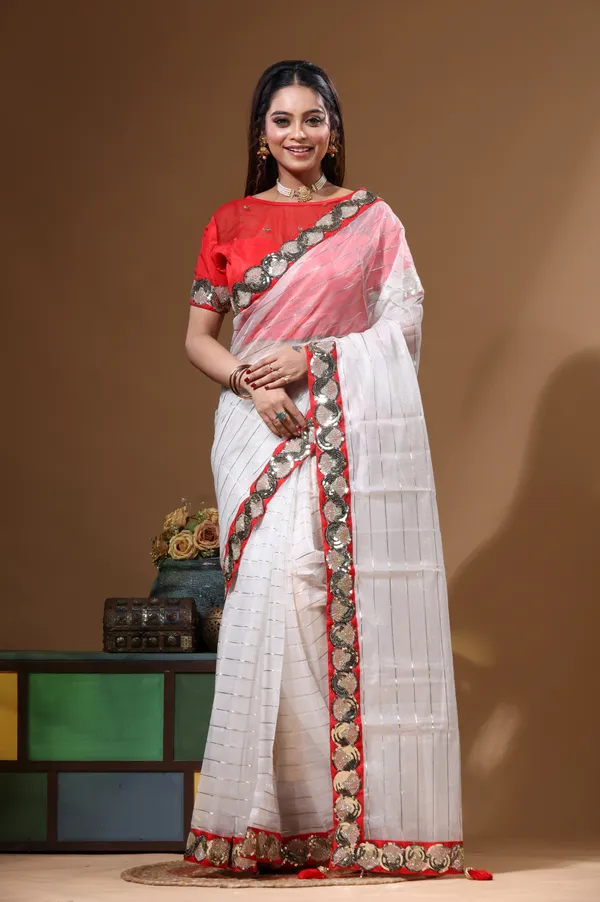 OFF-WHITE_PURE_ORGANZA_with_SEQUENCE_LACE_Saree_with_Stiched_Blouse