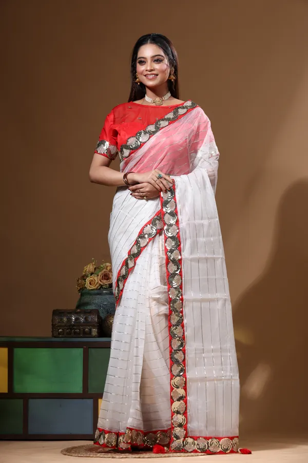 OFF-WHITE_PURE_ORGANZA_with_SEQUENCE_LACE_Saree_with_Stiched_Blouse