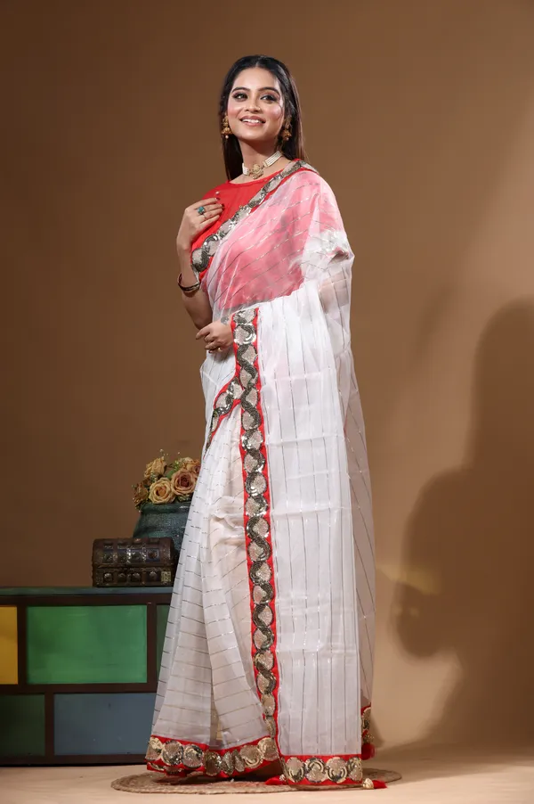 OFF-WHITE_PURE_ORGANZA_with_SEQUENCE_LACE_Saree_with_Stiched_Blouse