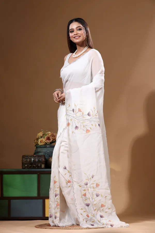 OFF-WHITE_VISCOSE_ORGANZA_with_HAND_WORK_Saree_with_Blouse_Piece