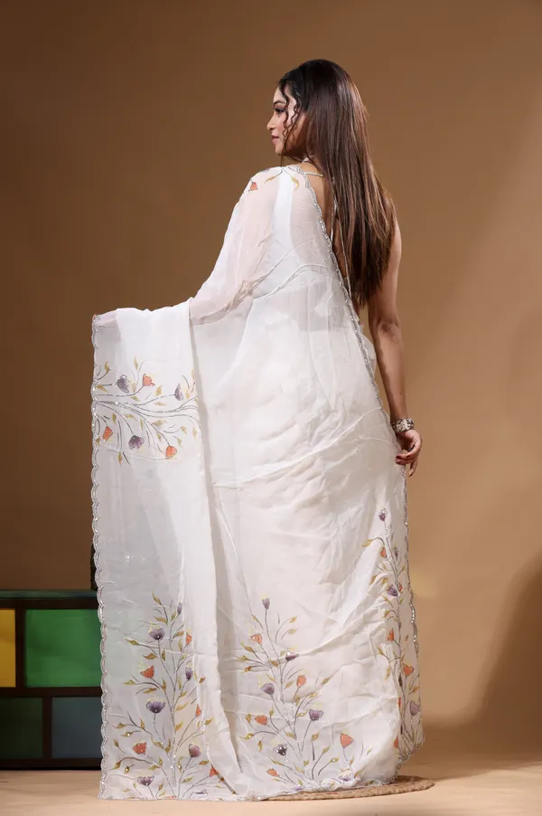 OFF-WHITE_VISCOSE_ORGANZA_with_HAND_WORK_Saree_with_Blouse_Piece