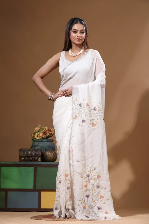 OFF-WHITE_VISCOSE_ORGANZA_with_HAND_WORK_Saree_with_Blouse_Piece