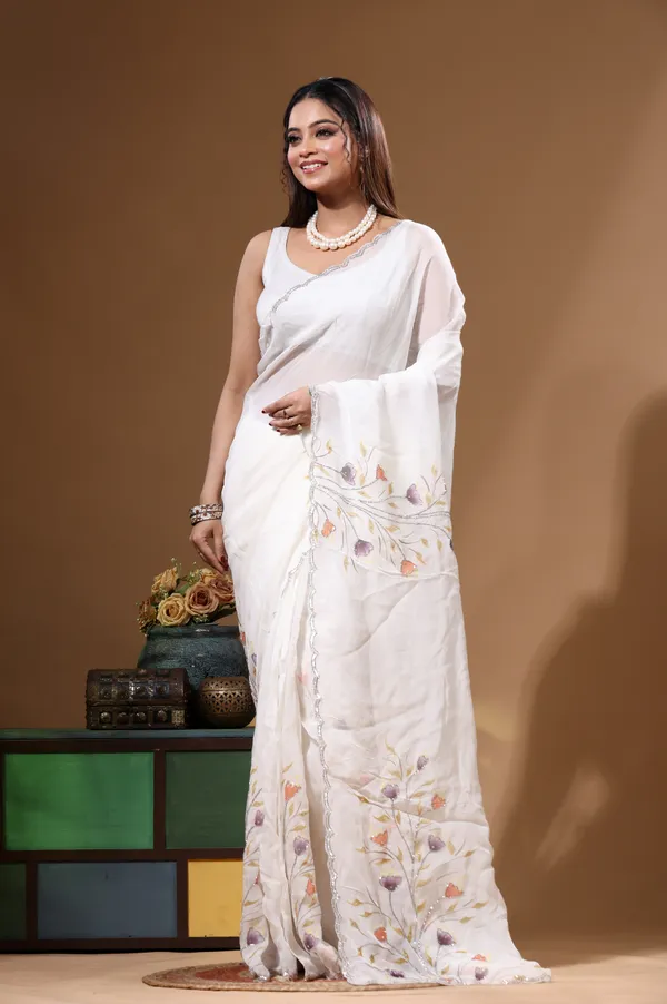 OFF-WHITE_VISCOSE_ORGANZA_with_HAND_WORK_Saree_with_Blouse_Piece