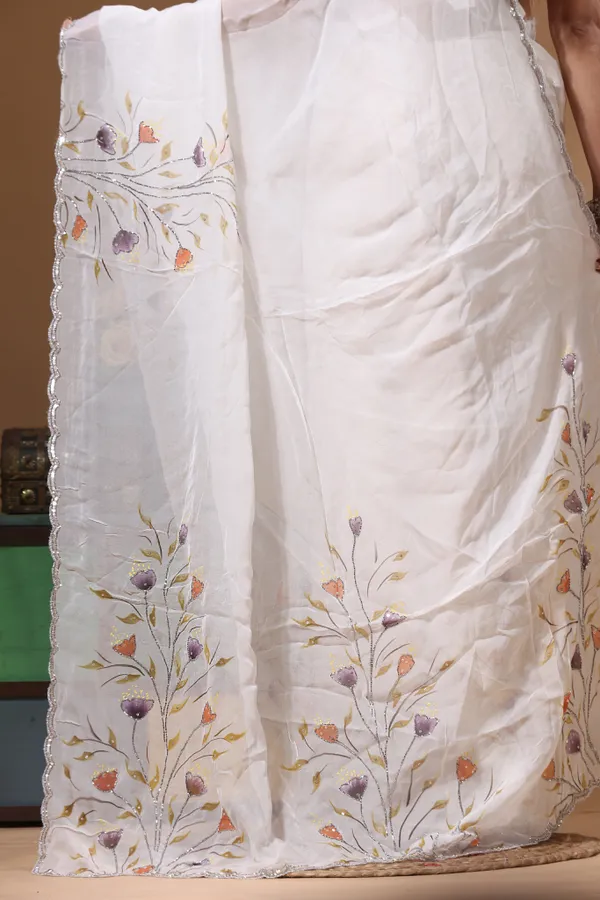 OFF-WHITE_VISCOSE_ORGANZA_with_HAND_WORK_Saree_with_Blouse_Piece