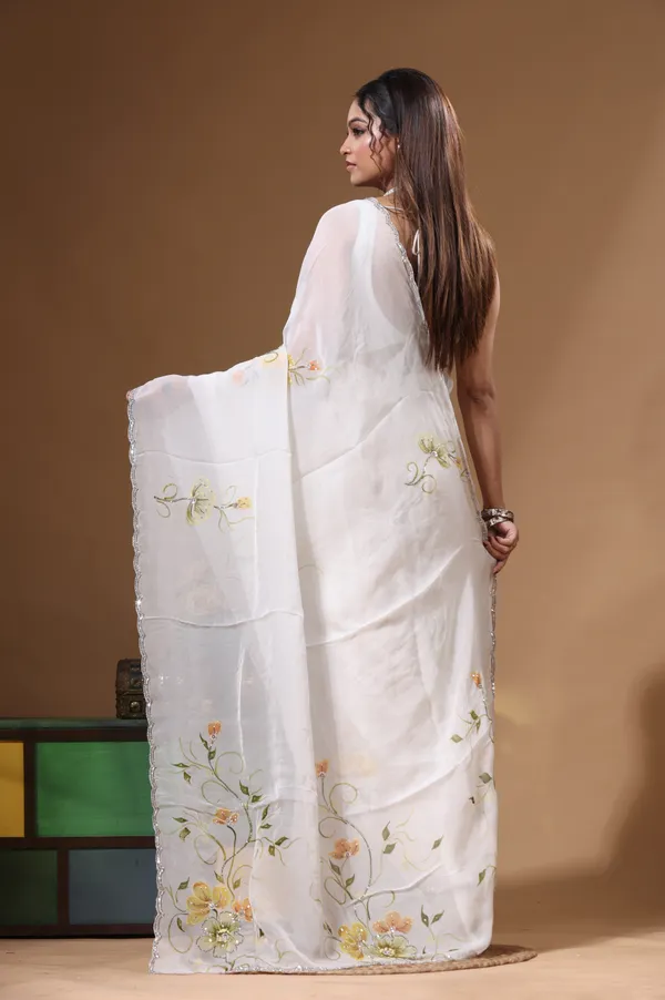 OFF-WHITE_VISCOSE_ORGANZA_with_HAND_WORK_Saree_with_Blouse_Piece