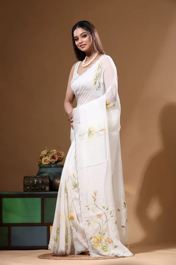 OFF-WHITE_VISCOSE_ORGANZA_with_HAND_WORK_Saree_with_Blouse_Piece