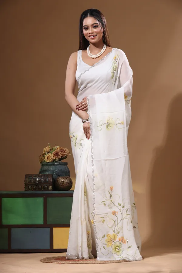 OFF-WHITE_VISCOSE_ORGANZA_with_HAND_WORK_Saree_with_Blouse_Piece