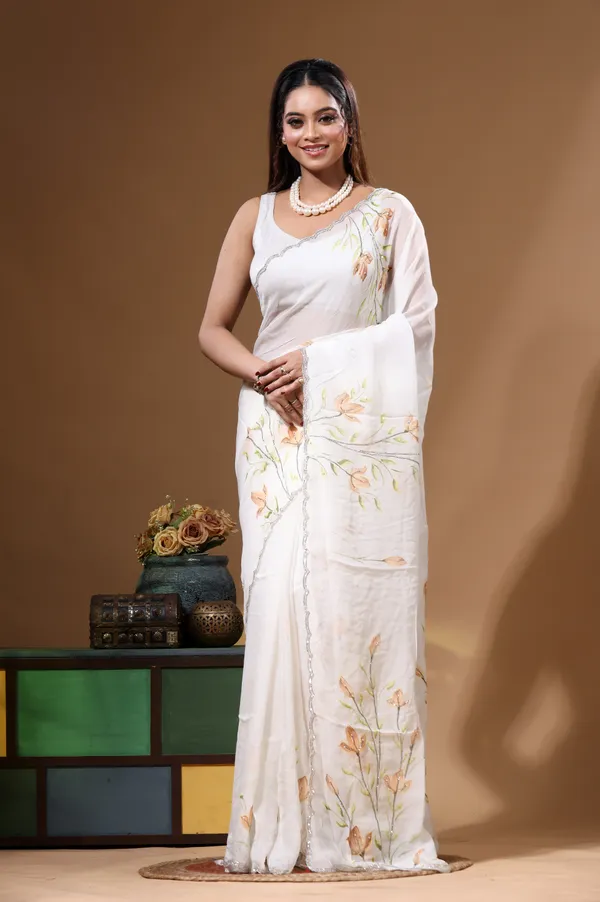 OFF-WHITE_VISCOSE_ORGANZA_with_HAND_WORK_Saree_with_Blouse_Piece