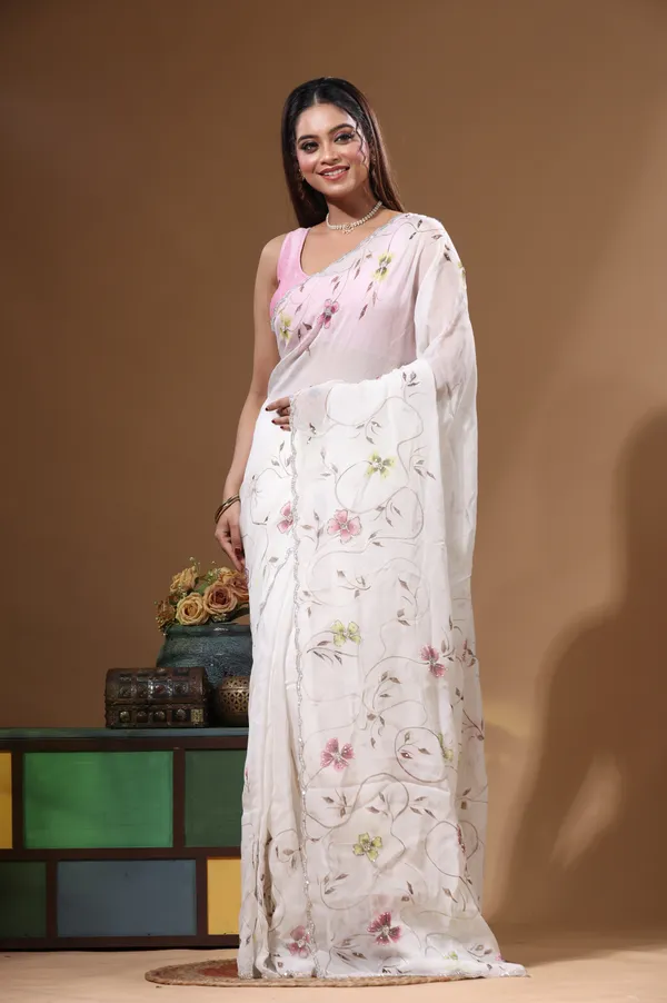 OFF-WHITE_VISCOSE_ORGANZA_with_HAND_WORK_Saree_with_Blouse_Piece