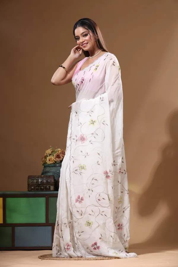 OFF-WHITE_VISCOSE_ORGANZA_with_HAND_WORK_Saree_with_Blouse_Piece