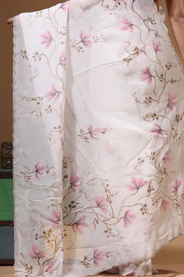 OFF-WHITE_VISCOSE_ORGANZA_with_HAND_WORK_Saree_with_Blouse_Piece