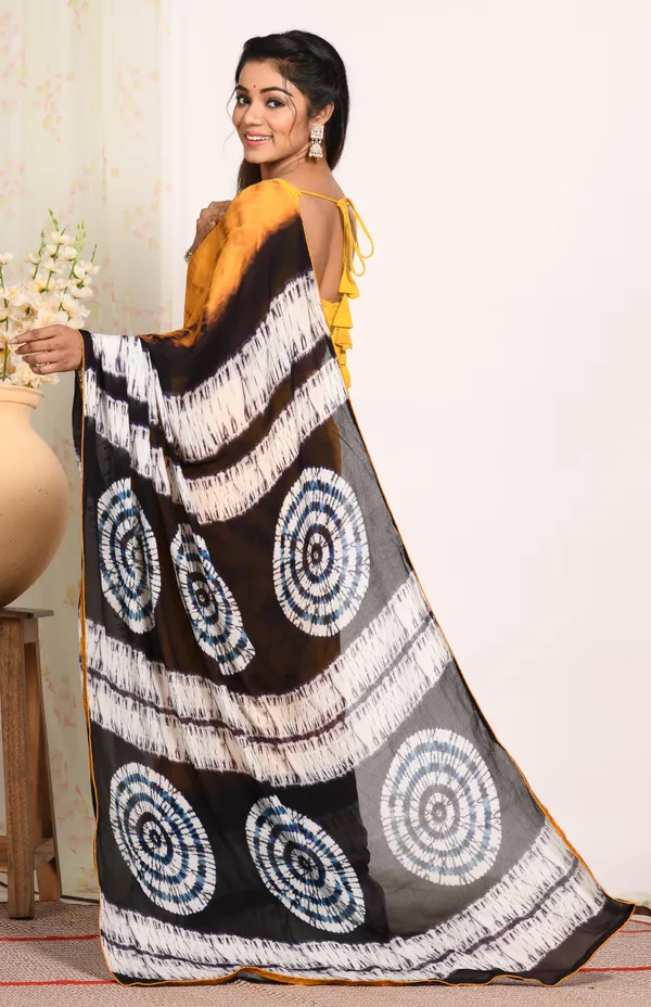 Orange_&_Black_Tie_and_Dye_Pure_Chiffon_Saree