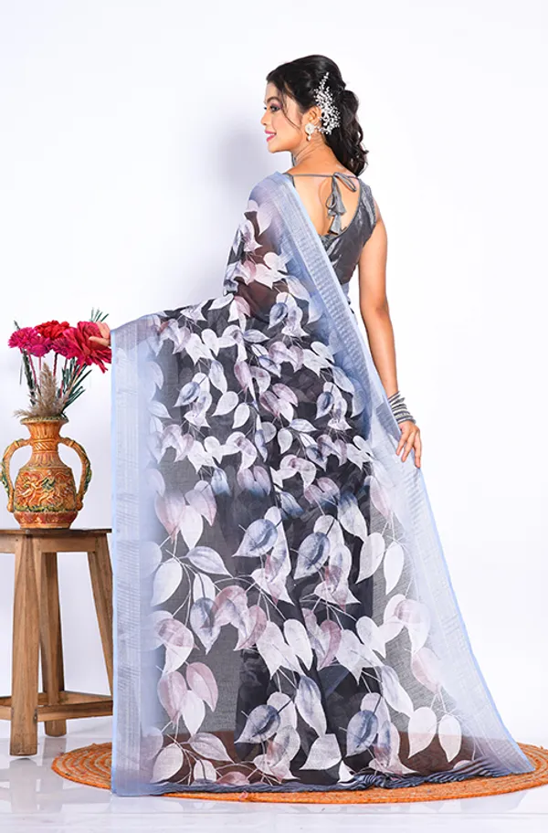 Floral_Printed_Zari_Linen_Saree