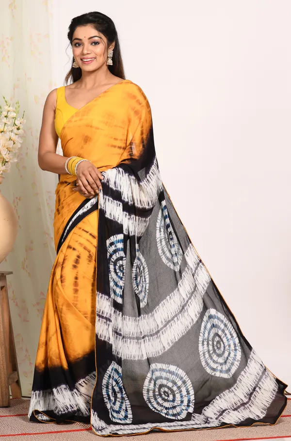 Orange_&_Black_Tie_and_Dye_Pure_Chiffon_Saree