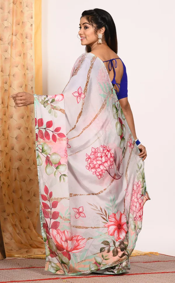 White_&_Red_Floral_Printed_Pure_Chiffon_Saree